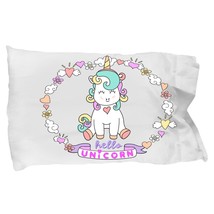 Unicorns Gift Bedding Pillowcase Hello Unicorn for Daughter Granddaughter Niece - £14.94 GBP