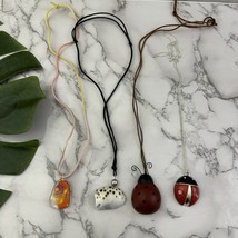 Vintage Y2k Novelty Pendant Necklaces Lot of 4 Ladybug Bug Shell Fish Glass - $18.80