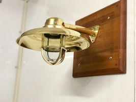 Industrial Nautical Old Brass Metal Bulkhead Wall Mount Lamp with Big Shade - $172.10