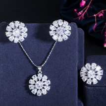 3Pcs Elegant Chic Round Sunflower Purple Cubic Zircon Crystal Necklace Earring R - £18.85 GBP