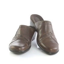 Clarks Bendables Brown Leather Mules Slip On Comfort Shoes Heels Womens 8 M - $23.68