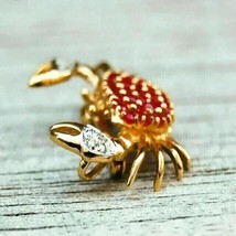 2Ct Round Cut Lab-Created Red Ruby Crab Shape Brooch Pin 14k Yellow Gold Plated - £156.63 GBP
