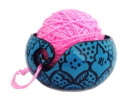 Handcrafted Greek Blue Ceramic Knitting Yarn Bowl Holder, Crochet for Moms - £27.96 GBP