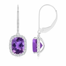 ANGARA Natural Amethyst Cushion Drop Earrings with Diamond in 14K Gold (8x6MM) - £1,290.63 GBP