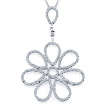 Collier Pendentif En Diamant Floral Art Déco 0,80 CT En Or Blanc 14k - $1,385.04