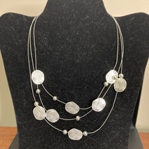 Silvertone Floating Textured Disc and Wire Multi-Strand Necklace - £11.76 GBP