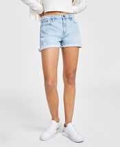 Calvin Klein Jeans Women&#39;s Rolled-Cuff Mom Distresed Shorts Blue B4HP - £15.06 GBP