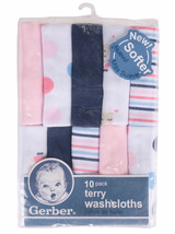 Gerber Newborn Baby Girl Assorted Terry Printed Washcloths, 10 Pack - £10.23 GBP