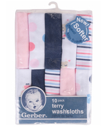 Gerber Newborn Baby Girl Assorted Terry Printed Washcloths, 10 Pack - $12.95