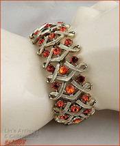 Signed Coro Pegasus Orange Rhinestone Bracelet (#J1308) - £37.75 GBP