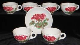 Rare Set (7) Syracuse Restaurant China Red Geranium Pattern 6 Cups/1 Saucer Usa - £158.26 GBP