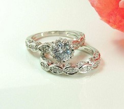 Bridal Wedding Ring Set 2.65Ct Round Simulated Diamond White Gold Plated Size 8 - £127.33 GBP