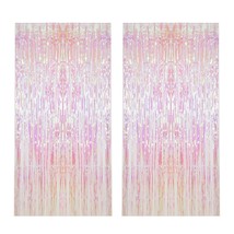 2Pcs Metallic Foil Fringe Curtain Transparent Pink Backdrop Decorative Door Wind - £15.92 GBP
