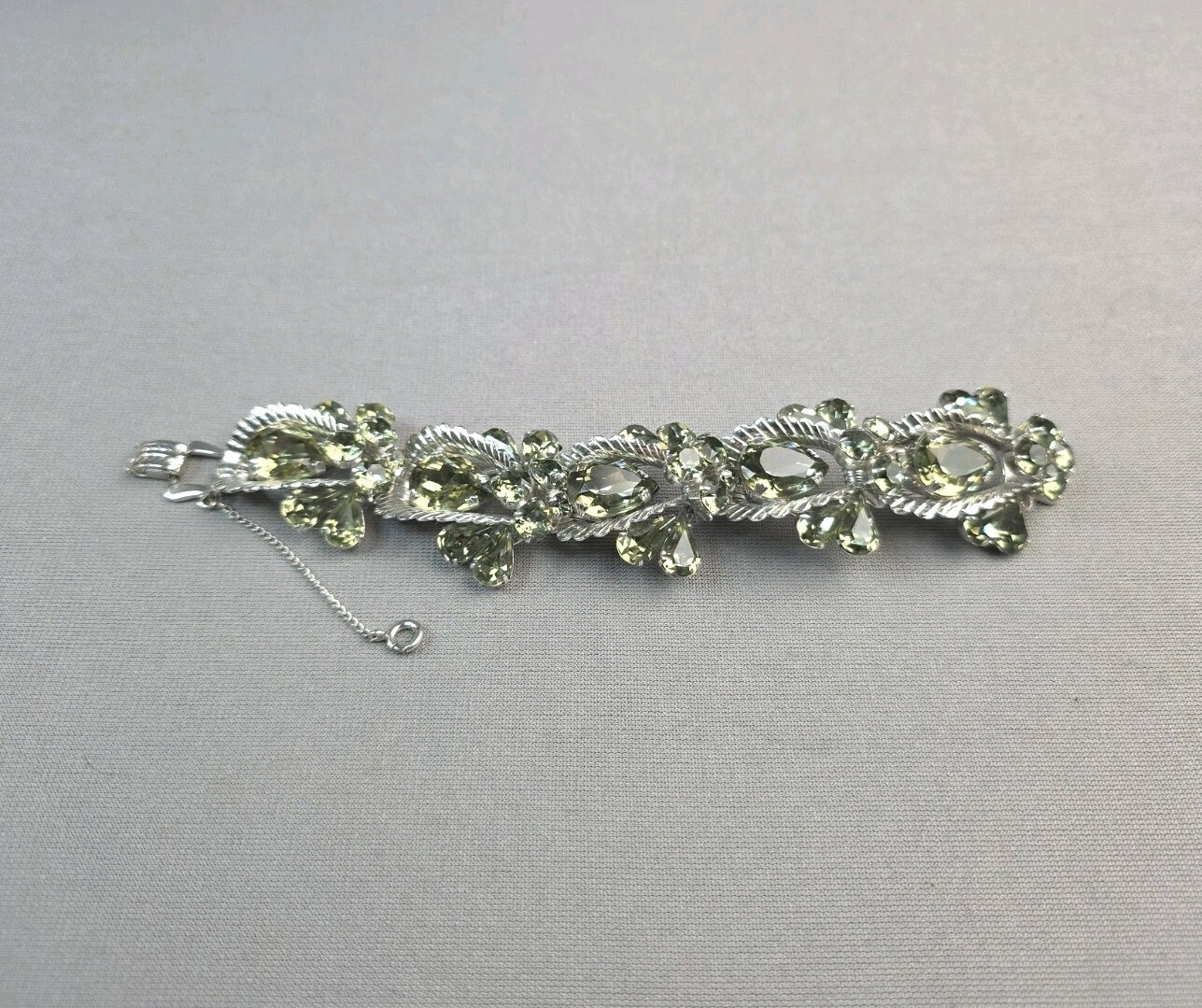 Vintage Juliana? Bracelet Statement Silver-tone Smoky Green Rhinestones ... - $138.60