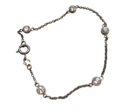 Vintage sterling silver Crystal link Chain bracelet 925 signed layer minimalist - £14.23 GBP