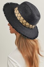 Two tone Color Frayed Design Floppy Sun Beach Hat - Summer Accessories - £17.62 GBP