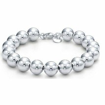 Sterling Silver Round Ball 10mm Beads Bracelet 7.5&quot; Inches - £52.59 GBP