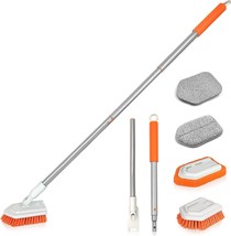 4 in 1 Tile Tub Scrubber with Long Handle Upgraded Shower Cleaning Brush 4 Diffe - £31.28 GBP