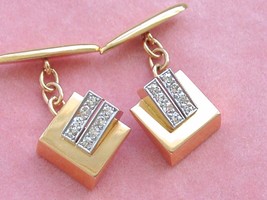 VINTAGE RETRO .40ctw DIAMOND PINK 18K &amp; PLATINUM GEOMETRIC CUFFLINKS 1940 - $1,286.01