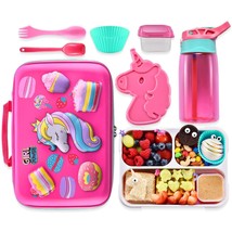 Unicorn Insulated Lunch Box Set With 3 Compartment Ice Pack Water Bottle... - £40.71 GBP