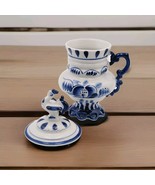 Gzhel Russian Blue &amp; White Porcelain Goblet Mug Vintage 7&quot; Tall Unique - $875.43 MXN