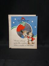 1940s 50s Unused CHRISTMAS CARD &amp; ENVELOPE Puppies Under Mistletoe  - €8,25 EUR