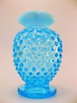 Vintage Fenton Hobnail Ruffled Glass Vase Blue Vase - $17.82