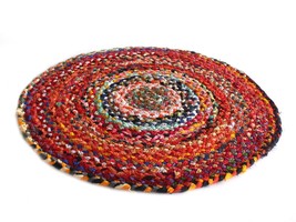Round Cotton 100% Natural Hand Braided Mats Living Room Area Rug Carpet - £21.83 GBP+