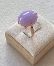 Natural Lavender Jadeite Ring 18K Solid Rose Gold Purple Jade Ring Type A - £330.93 GBP