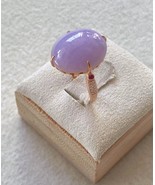 Natural Lavender Jadeite Ring 18K Solid Rose Gold Purple Jade Ring Type A - £325.55 GBP