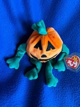 TY Orange &amp; Green Plush PUMKIN Jack O Lantern w Floppy Legs Halloween Holiday - £7.63 GBP