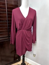 Krisa Womens Sheath Dress Red Pleated Flare Sleeve Surplice Neck Wrap Zip Boho S - £14.06 GBP