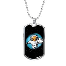 Alien UFO Fan Astronaut Necklace Stainless Steel or 18k Gold Dog Tag 24&quot; Chain - £37.79 GBP+