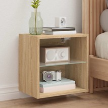 Bedside Cabinet with LED Lights Wall-mounted Sonoma Oak - £20.89 GBP