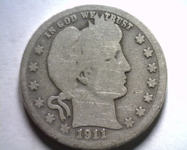 1911 BARBER QUARTER DOLLAR GOOD G NICE ORIGINAL COIN BOBS COINS FAST SHI... - $12.00