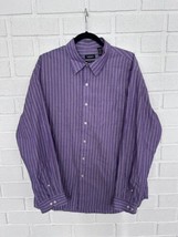 Van Heusen Button Up Shirt Purple White Vertical Stripe XL 17-17.5 Rare Color - £10.00 GBP