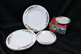 Fairfield Poinsettias Ribbons Plates Saucers Rocks Glasses Christmas Lot... - $48.99