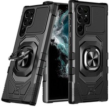 For Samsung S23 Ultra Robotic Hybrid with Magnetic Ring Stand Case Cover - Black - £6.74 GBP