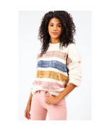 Harper Heritage Cream Raely Sherpa Color Block Stripe Pullover Large - $38.91 CAD