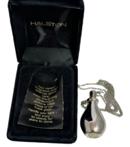 Vintage 1970&#39;s HALSTON Elsa Peretti Silver Perfume Bottle Necklace w Chain - $435.11