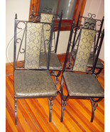 Vintage Iron 4 Dining Chairs Padded Gold/Black Damask - £98.32 GBP