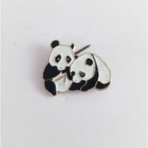 Vintage Cute Panda Bears Eating Bamboo Lapel Hat Pin - £6.51 GBP