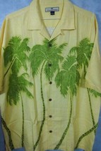GORGEOUS Tommy Bahama Light Tan With Tall Palms 100% Silk Hawaiian Shirt L - £42.47 GBP