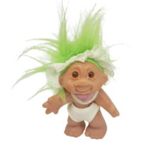 5" VINTAGE 1986 DAM TROLL BRIGHT GREEN COLOR HAIR BIB DIAPER AND BONNET ... - $14.25
