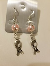 Breast cancer awareness earrings with Hope Ribbon. Free shipping. Pink r... - $9.89