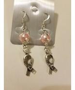 Breast cancer awareness earrings with Hope Ribbon. Free shipping. Pink r... - £7.86 GBP