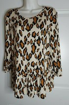 Como Black Long Sleeve Leopard Print Scoop Neck Tunic Top Blouse Size S/P - $9.49