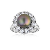 Authentic JOIA De Majorca Black Round Pearl Silver Ring With CZ Circle Around - £102.33 GBP