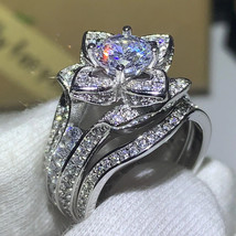 3.50Ct Round Lab Created Diamond 14K White Gold Over Engagement Bridal Ring Sets - £105.71 GBP