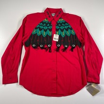 NEW Vintage Wrangler Western Shirt Womens L Red Fringe Feathers Cowboy Rodeo - £73.02 GBP